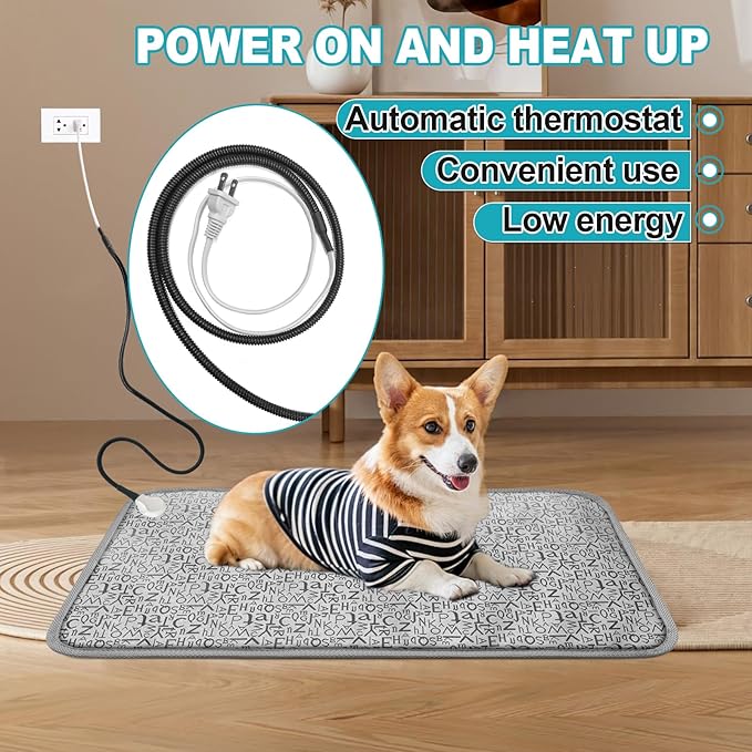 Dog Heating Pad, Pet Heated Mats Puppy Heating Pad for Winter, Whelping Box,Waterproof Heated Pet Bed Mat for Dogs with Chew Resistant Steel Cord(Letter, 28 * 18in)