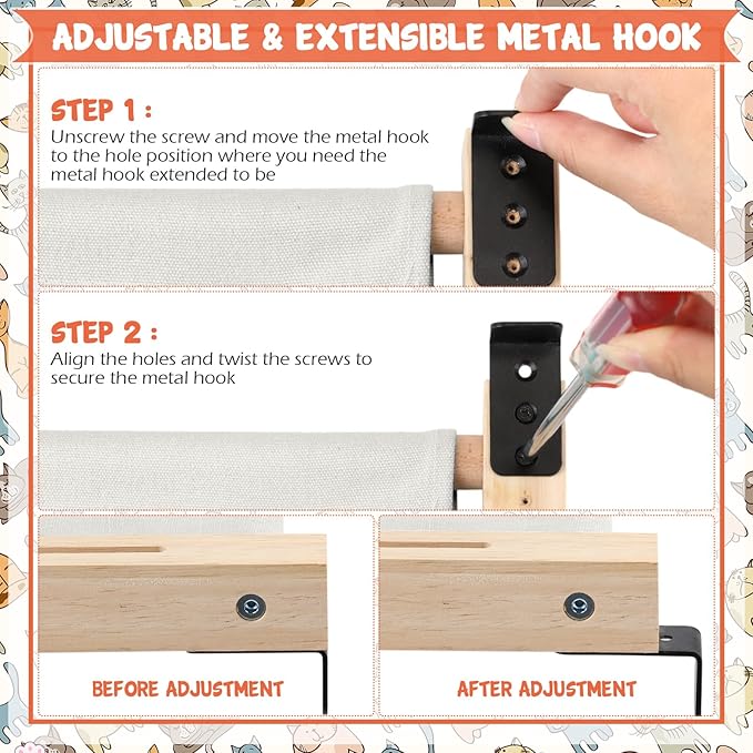 Pinkunn 2 Set Cat Window Sill Perch Adjustable Wood Small Cat Window Hammock Window Seat Cat Bed Windowsill Cat Shelf Indoor Kitty Cat Window Ledge Seat for Bedside Cabinet, Heavy Duty 33 Lbs (Gray)