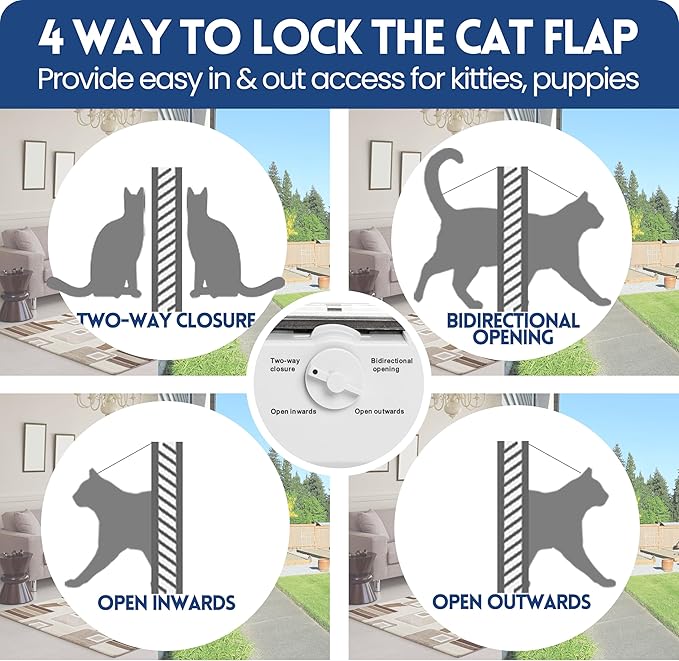 Aluminum Pet Door for Window, Width Adjustable to Fit Window Width 27"-32",Flap Size: 7.8" W X 10.6" H, Quick Install Cat Door Insert Window, Cat Door for Window with 4-Way Locking Knob, Weatherproof