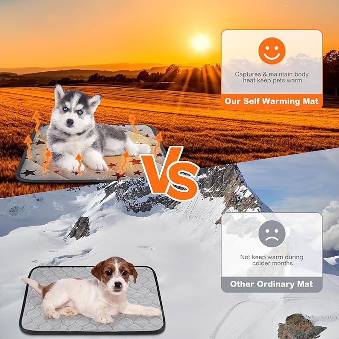 Namalu 4 Pack Self Warming Cat Bed Self Heating Cat Mat Star Pattern Soft Dog Crate Pad Thermal Pet Bed Mat Anti Slip Kennel Mat Washable Dog Cat Warming Bed for Outdoor Indoor Pet (18 x 18 Inch)