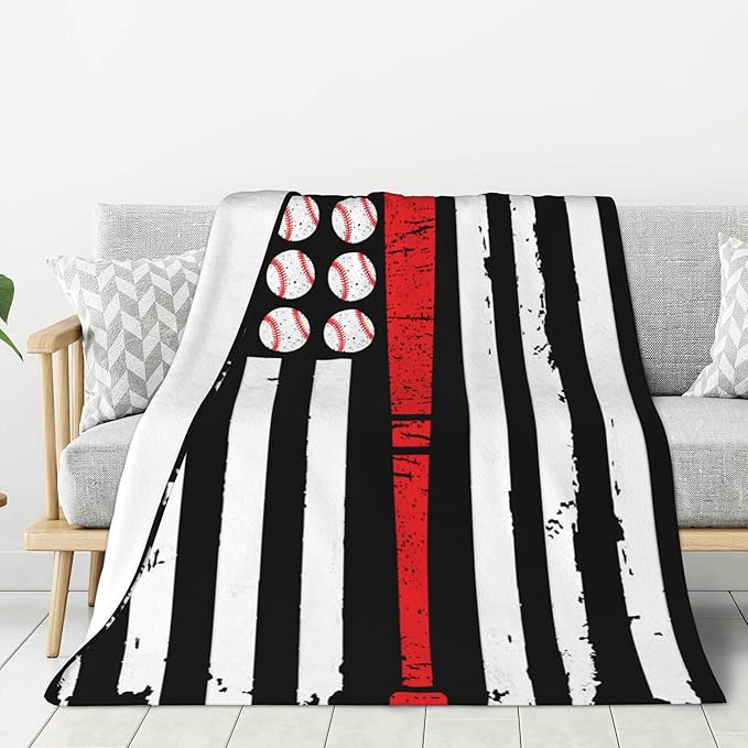 Baseball Flag Soft Throw Blanket Flannel Fleece Blankets Warm Cozy Lightweight Fuzzy Blanket for Bed Sofa Couch Home Decor 80"X60"