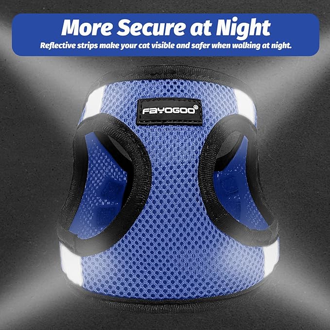 FAYOGOO Cat Harness, Cat Leash and Harness Set for Walking Escape Proof, Harness for Small Cats/Small Dogs, Large Kitten/Puppy Harness and Leash, Harness for Cats S-XXL(Royal Blue, Large)