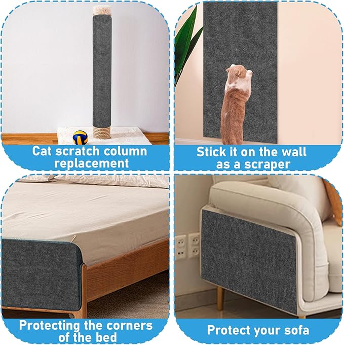 Trimmable Cat Scratching Post Carpet Covered 78.7”x15.8” Self-Adhesive Cat Tree Shelves Replacement Parts Mat Cat Scratcher for Cat Tree Shelves Steps Couch Furniture DIY Protector(Dark Gary)
