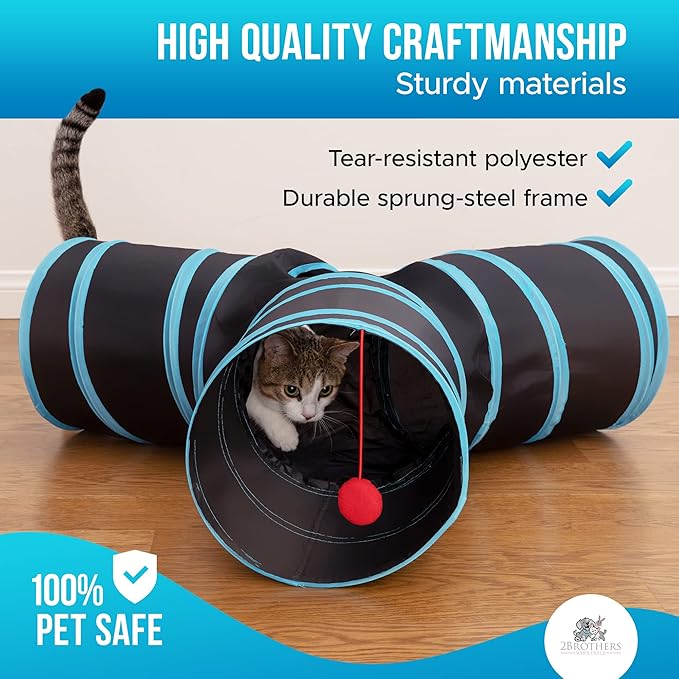 3-Way Cat Tunnels for Indoor Cats - Rabbit Tunnels and Hideouts - Durable and Collapsible Cat Tubes and Tunnels for Active Play (Pink)