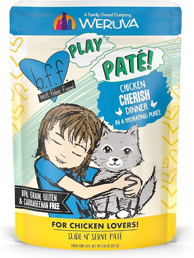 B.F.F. PLAY - Best Feline Friend Paté Lovers, Aw Yeah!, Chicken Cherish with Chicken, 3oz Pouch (Pack of 12)