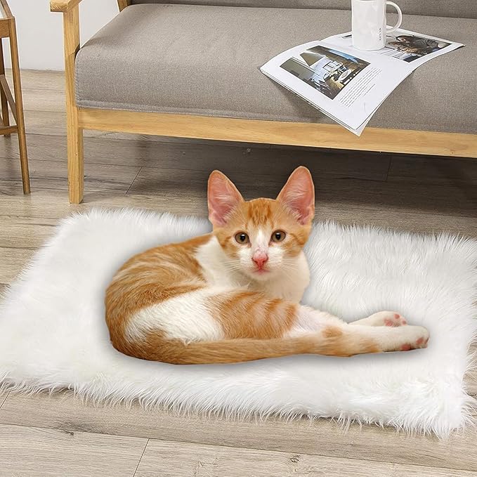 Fluffy Small Dog Cat Bed Mat Rug, Washable Super Soft Plush Faux Fur Warm Area Mat Pad for Indoor Pet Cat Dog Small Sleep Cushion