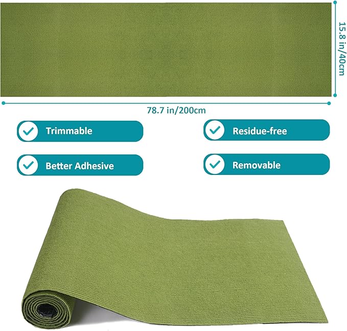 Cat Scratch Furniture Protector，78.7"x15.8"Cat Scratching Mat,Trimmable Self-Adhesive Cat Couch Protector,cat Wall Scratcher,Pad Replacement for Cat Tree Shelves and Post(Green)