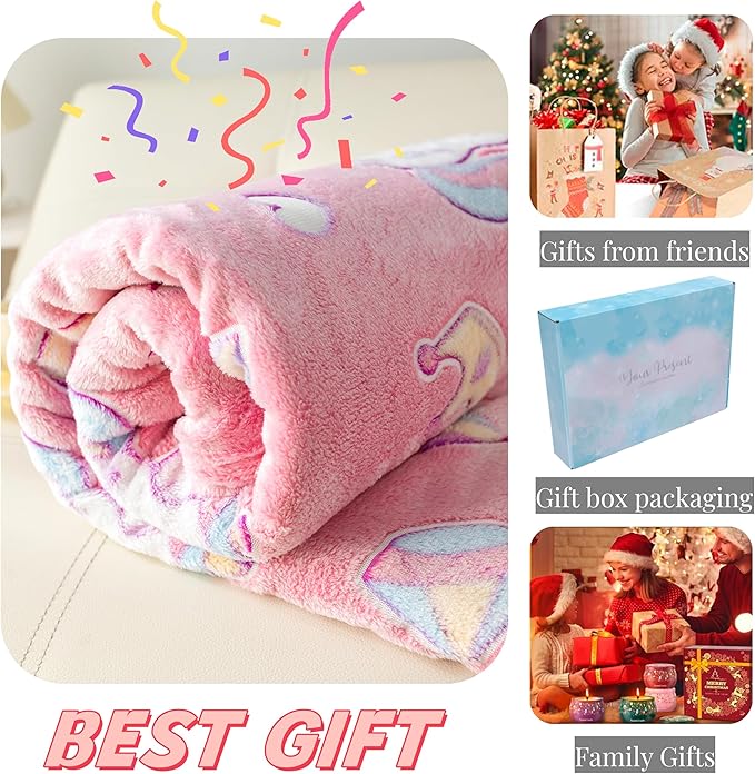 2025 Best Gift Unicorns Gifts Glow in The Dark Blanket Unicorns Gifts for Girls,Toys for 2 3 4 5 6 7 8 9 10 Year Old Girl Gifts,Soft Kids Blankets for Birthday Valentines Best Gifts,50"x60" Pink