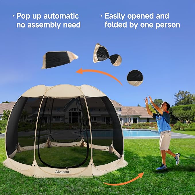 Alvantor Screen House Gazebo, 6-10-15 Person Pop Up Igloo Screened Canopy Tent with Mosquito Netting Sides, Instant UV Resistant Sun Shelter for Garden, Patio, Backyard