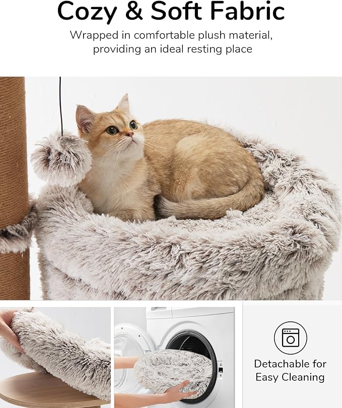 FUKUMARU Cat Tree, 61 Inch 5 in 1 Cat Tower for Indoor Cats, Plush Multi-Level Cat Condo with 6 Scratching Posts, Detachable and Washable Cushions, Activity House with Perch and Hammock for Most Cats