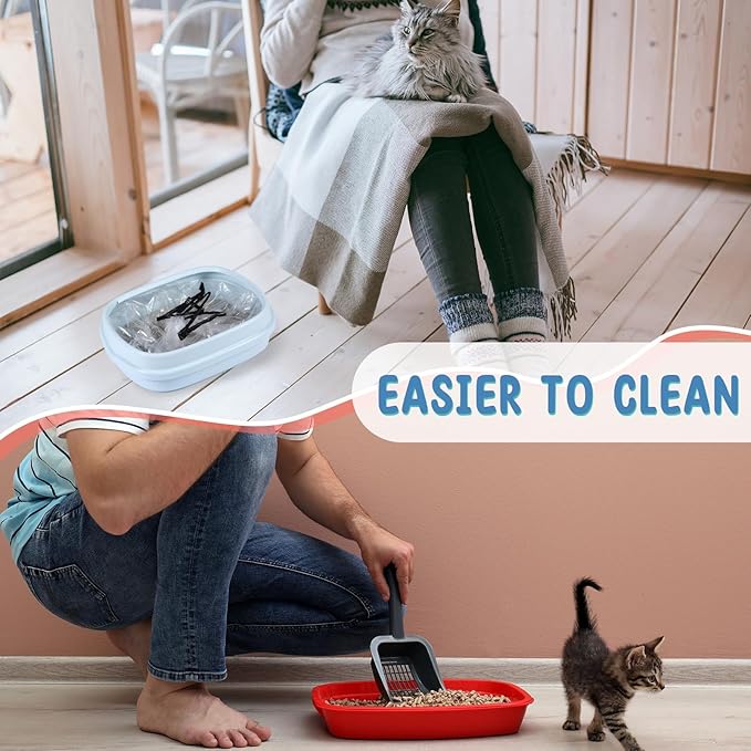 50 Count Jumbo Cat Litter Box Liners Large Drawstring Cat Litter Liners Unscented Tear Resistant Cat Litter Bags for Trash Waste to Keep Your Home Clean (Clear, Black,39 x 22 Inch)