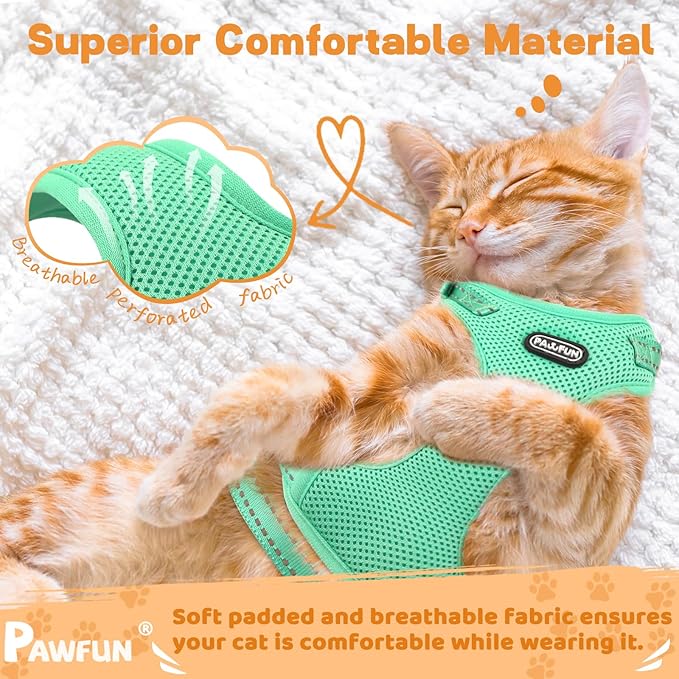 Fully Escape Proof Cat Harness and Leash Set for Walking, Adjustable Soft Kitten Vest with Reflective Strip for Small Medium Large Adult Cats, Breathable Kitty Harness,Blue S