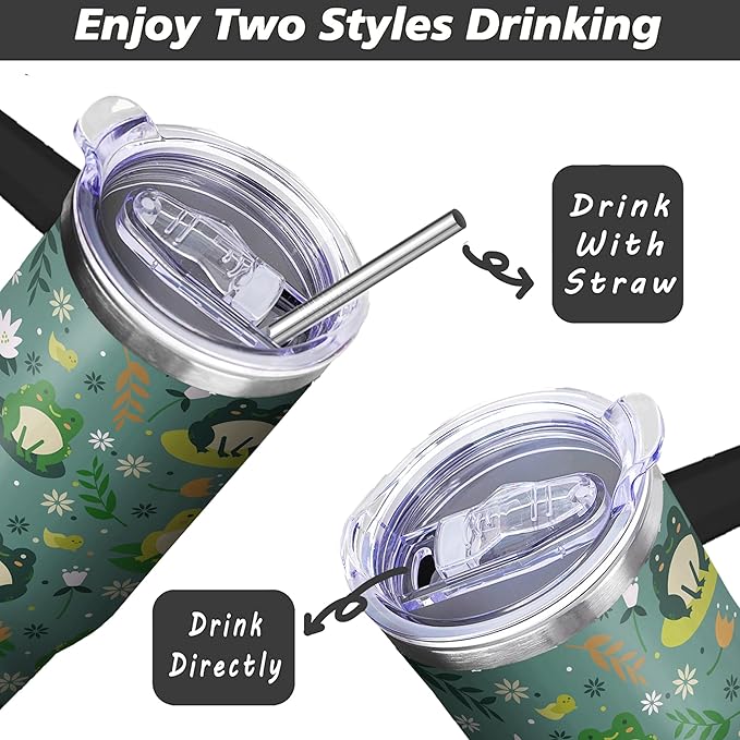 40 Oz Double Wall Frog Tumbler with Handle, Straw and Insulated Leak Proof Mug | Frog Gift for Women & Lovers