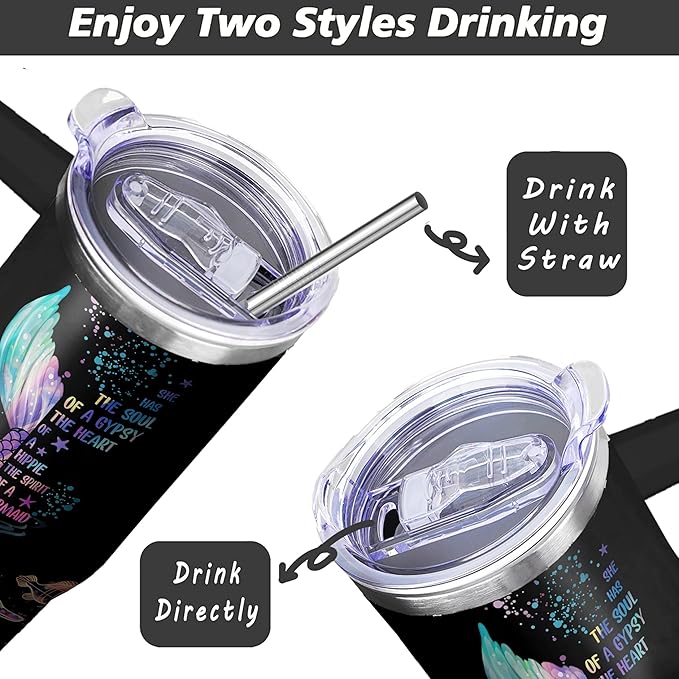 40 Oz Mermaid Tumbler with Handle and Straw, Double Wall Stainless Steel Mermaid Mug, Mermaid Cups Insulated Mermaid Coffee Mug, 40 Oz Leak Proof Mermaid Coffee Cup and Mermaid Gifts for Women
