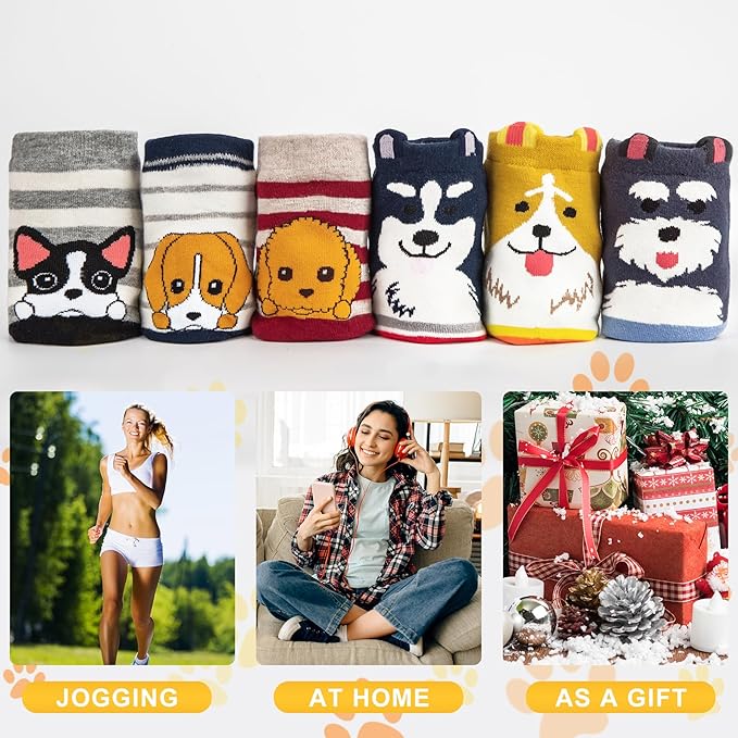 6 Pairs Women's Cute Cat Socks, Funny Novelty Animal Print Crew Cotton Socks Christmas Gifts for Women Girls
