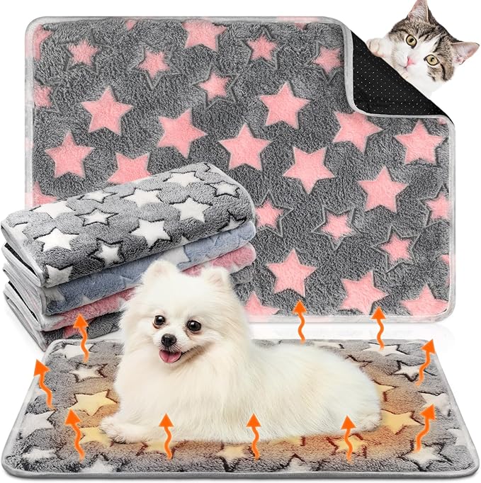 4 Pack Self Heating Cat Bed Cat Self Warming Pad with Removable Cover Extra Warm Thermal Pet Pad Washable Pet Crate Mat Anti Slip Kennel Pad for Indoor Outdoor Pets(Star,20 x 28 Inches)