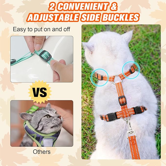 BEAUTYZOO Cat Harness and Leash Set for Walking Escape Proof, Neck Release Adjustable Harness for Kitten Puppy Small Medium Large Cats, Soft Cute Easy Control Small Cat Harness for Cats Boy and Girls
