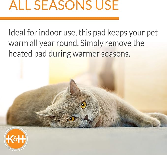 K&H Pet Products Heated Thermo-Kitty Mat, Indoor Heated Cat Bed, Pet Heat Pad for Indoor Cats and Small Dogs, Cat Heating Pad, Electric Thermal Warming Cat Bed Mat, Gray 12.5 X 25 Inches