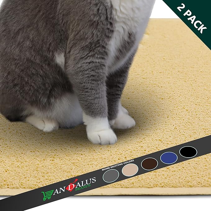 Andalus Medium Cat Litter Mat, Pack of 2 - Waterproof, Non-Slip & Easy to Clean Cat Litter Box Mat for Extra Efficient Pet Litter-Trapping, Beige (23.5” X 15.75”)