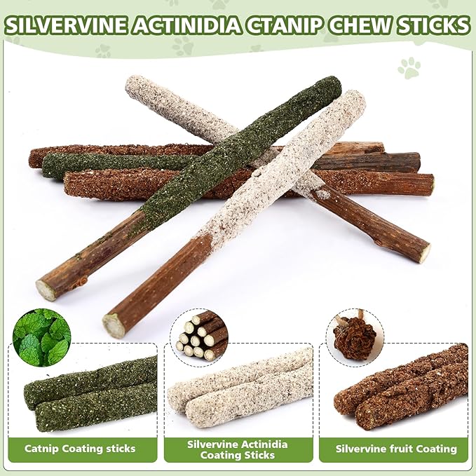 27 Pack Catnip Chew Toys for Cats,Cotton Sisal Rope Toys,Cat Natural Silvervine Sticks,for Cat Teeth Cleaning and Dental Care,Interactive Cat Toy for Bored Indoor Cats