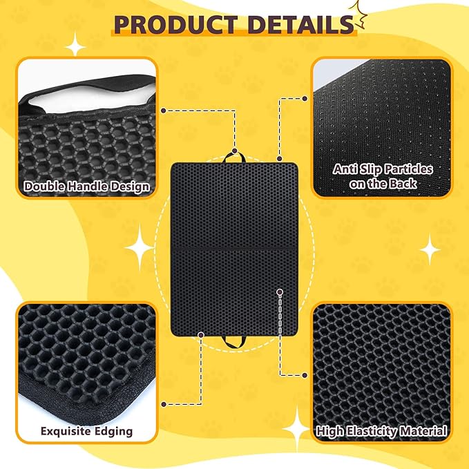 2 Pack Double Layer Cat Litter Mat with Handle, Fodable Kitty Trapping Litter Box Mat, Honeycomb Cat Mats for Litter Floor, Non-Slip Pet Cat Litter Trap Mat Rug Catcher (24" x 15")