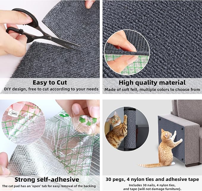Couch Protector from Cat Claws 78.7"x15.8" Cat Scratching Mat Set, Cat Scratch Furniture Protector, Cat Scratching Post Scratch Pad Cover Replacement for Cat Tree Shelf Steps Couch Corner Wall