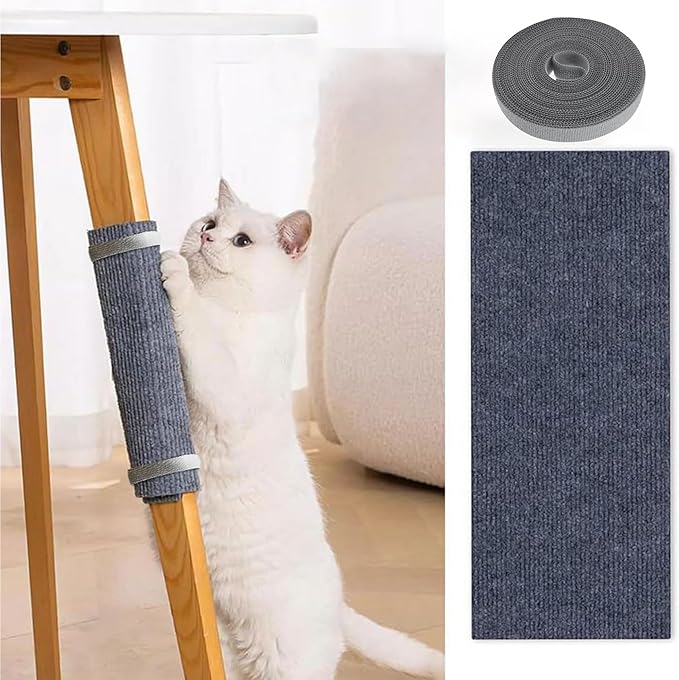 118”x15.8” Trimmable Cat Scratching Post Carpet Cover Cat Scratcher Mat Self-Adhesive Cat Tree Shelves Replacement Parts Mat with 5M Cable Tie Couch Furniture Protector for Indoor Cats(Beige)