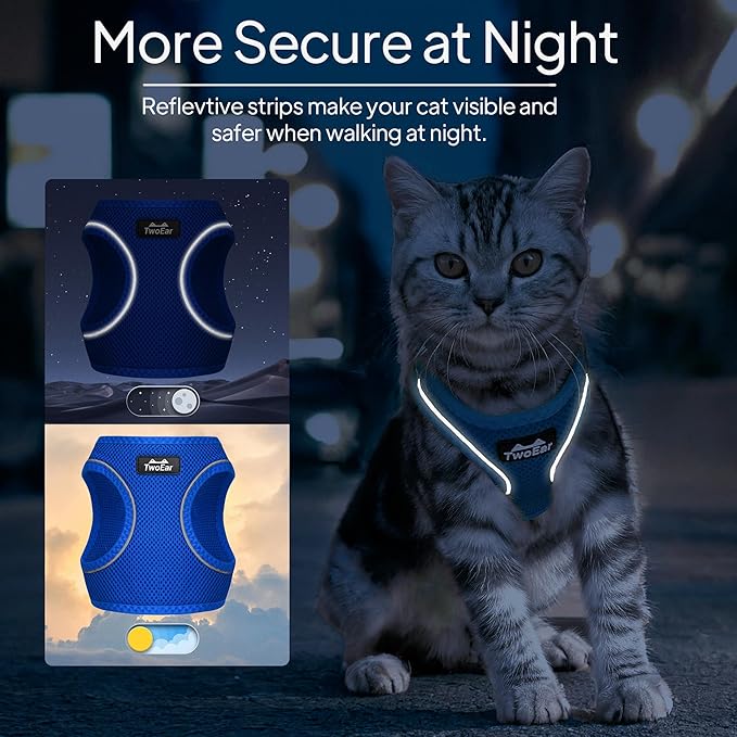 TwoEar Cat Harness Escape Proof, Soft Dog Vest Harness Adjustable, Breathable Mesh Step-in Puppy Walking Jacket Reflective Easy Control for Extral Small Pets for Outdoor Walking(XXXS, Blue)