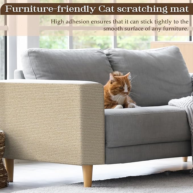 Cat Scratching Mat, 78.7"x15.7" Cat Carpet Self-Adhesive Carpet Mat Trimmable Replacement for Cat Tree, Cat Wall Scratcher, Cat Scratching Post, Shelf Shelves Couch Furniture DIY Protector, Khaki