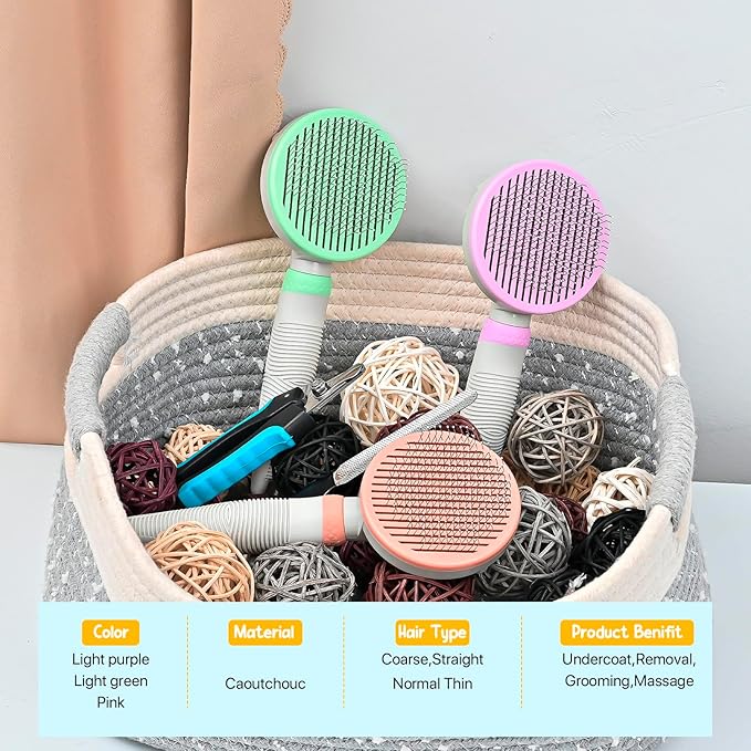 3PCS Grooming Kit with Self-Cleaning Slicker Brush, Nail Clipper & File for Dogs and Indoor Cats (Purple)