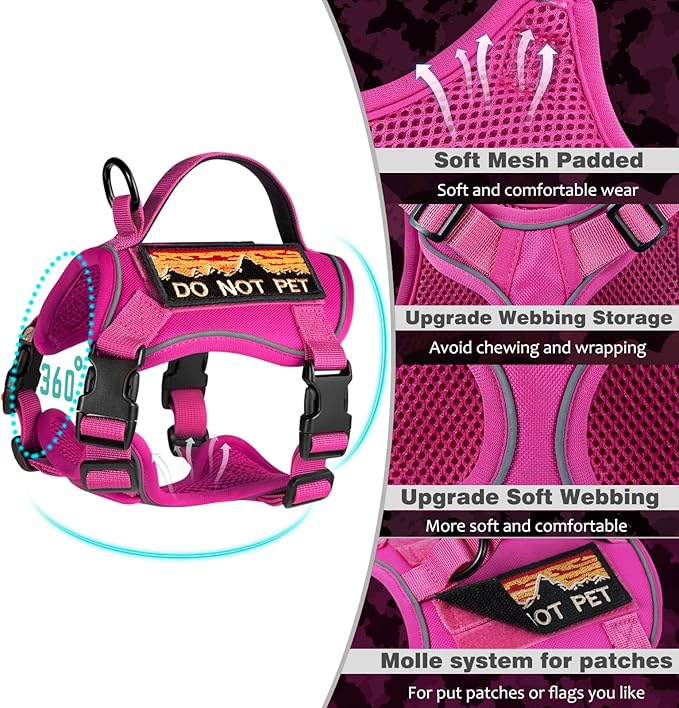 Tactical Cat Harness for Walking, Adjustable Escape Proof Pet Vest for Large Cat,Easy Control Breathable Cat Vest with Handle，Molle Patches (Pink, L)