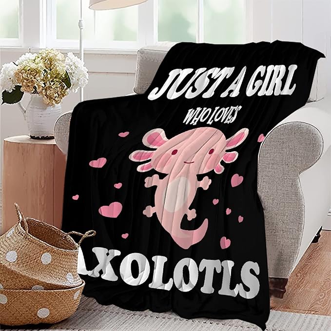 Axolotl Blanket Gift for Girls Women Lightweight Throws-Just A Girl Who Loves Axolotls Plush Cute Animals Fish Decor Kids Quilt Kawaii Soft Flannel Blankets for Couch Bed Chair-40x50 Inches
