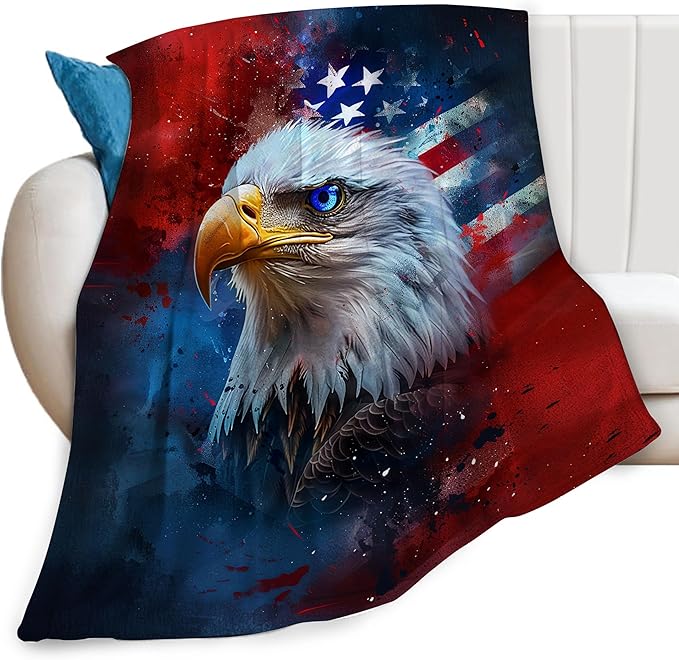 American Flag Bald Eagle Throw Blanket Patriotic Print Blankets Gifts Couch Sofa Bed Stuff Decor Soft Cozy Fleece Plush Flannel Bedding for Lover Men Women Adults 50"x60"