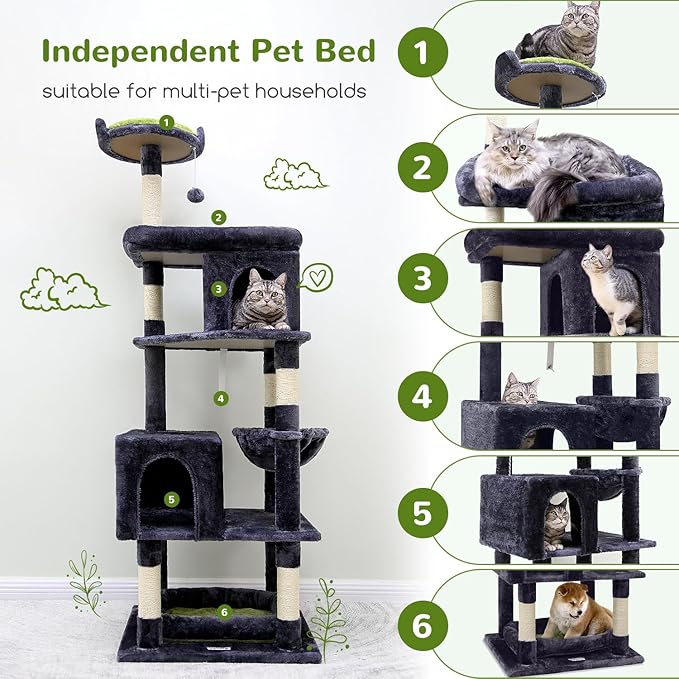 S72 Heavy Duty Cat Trees for Large Cats, Sturdy 72in Maine Coon Cat Tree for Large Cats 20 lbs+ Heavy Duty Cat Tower for Adult Biggest Cats with 6 Scratching Posts, Hammock, Dark Gray