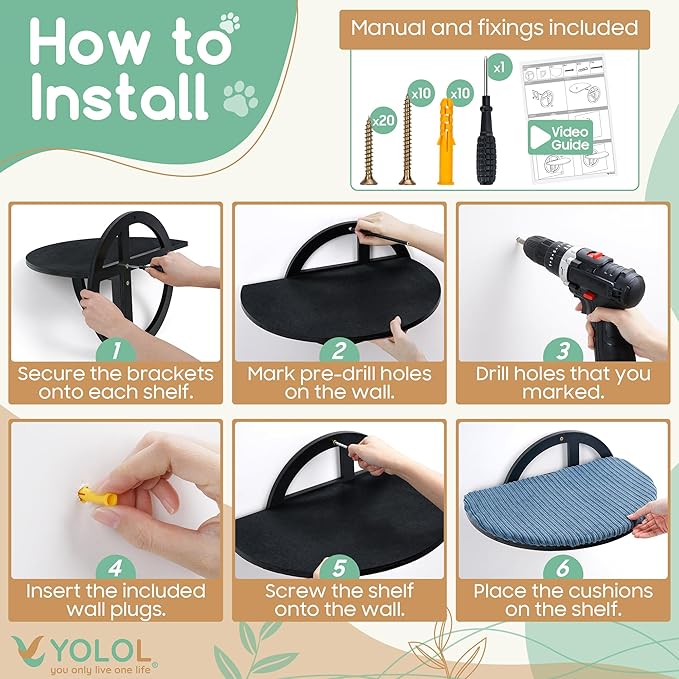 Bubble Cat Wall Shelves - Black Cat Wall Hammock,Modern 5 Large Steps & perches, Sturdy Indoor beds with Cushion for Sleeping, Climbing, Mount Scratcher - Decor Furniture, Easy Installation