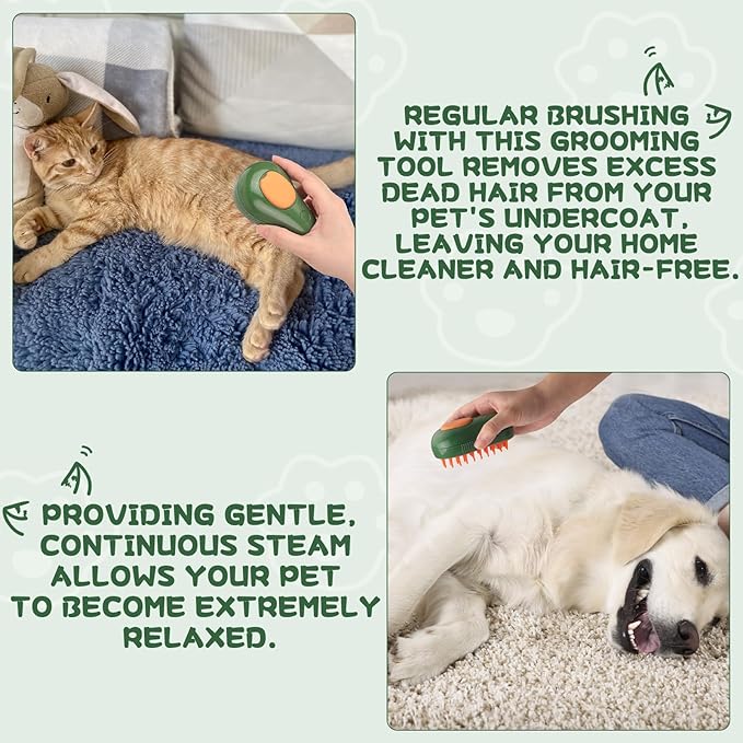 2Pcs Steamy Cat Brush - 3 in1 Cat Steamy Brush,Silicone Massage Grooming Brush with Water,Pet Hair Cleaner Brush Comb for Cats Dogs(Avocado)