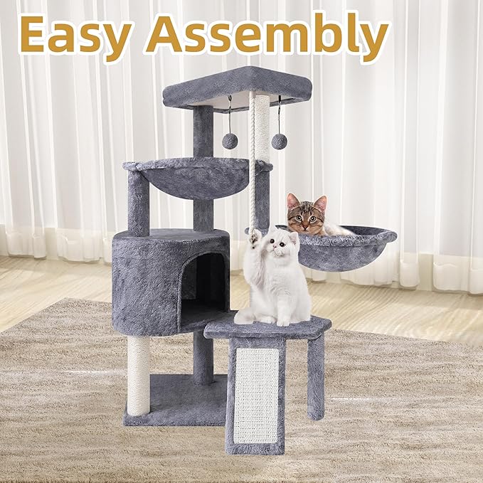 Xin Three Layer Cat Tree with Cat Condo and Two Hammocks,Grey