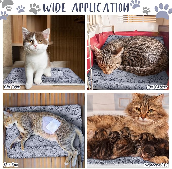 2 Pack Self Warming Cat Mat Self Heating Cat Pad Cat Bed Reversible Machine Washable Reflects Body Heat Warm Thermal Pet Pad Crate Blanket for Feral and Indoor Cat (Dog Paw,21" X 14")