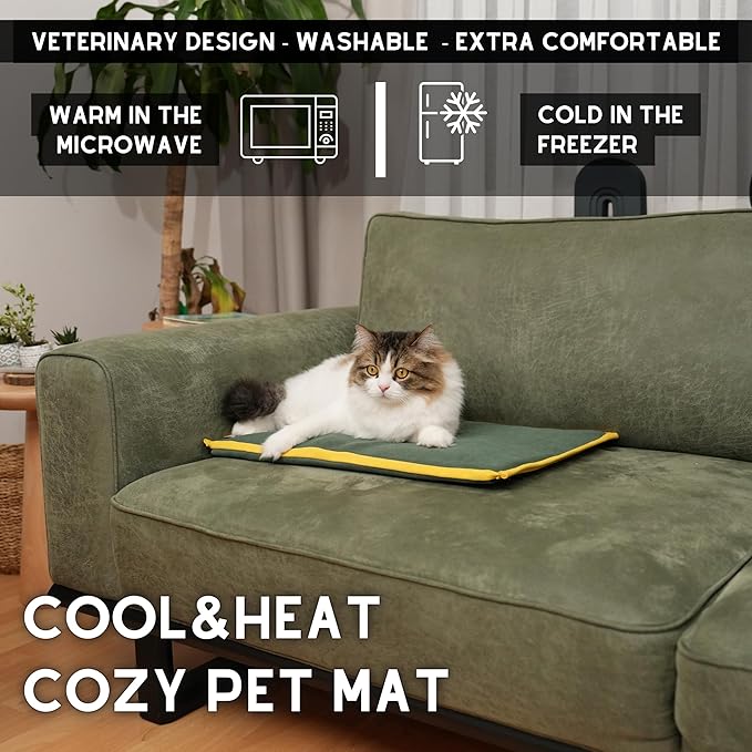 Cooling Heating Mat for Cat & Dog Small Medium Pet (16x24), 5 Layers Microwave Water Repellent No-Electric Thermal Pad Washable Non Slip Durable Solid Warming Gel Bed (Khaki)