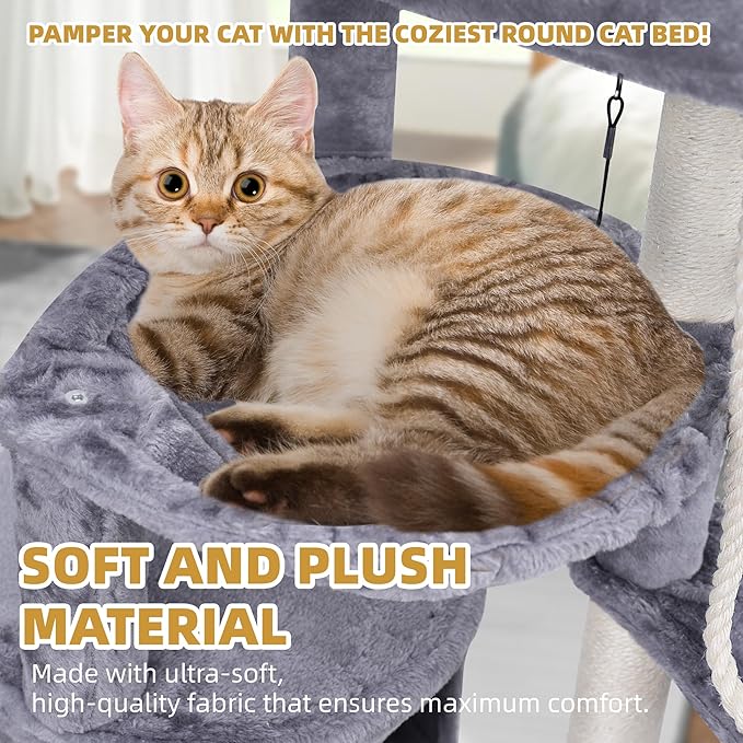 Xin Three Layer Cat Tree with Cat Condo and Two Hammocks,Grey