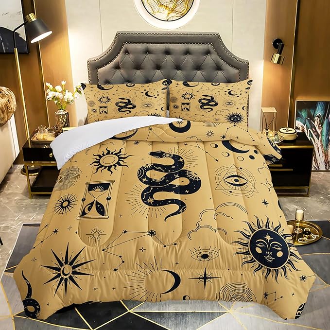 AILONEN Sun and Moon Comforter Set for Teens Boys Kids Girls, Galaxy Astrology Bedding Set Queen Size,Bohemian Sun Moon Quilted Duvet,Galaxy Astrology Quilt,1 Comforter 2 Pillowcases 3 Piece