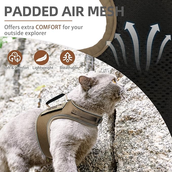 PUPTECK Soft Mesh Cat Vest Harness and Leash Set Puppy Padded Pet Harnesses Escape Proof for Cats Small Dogs Rabbits Bunny, Tactical Yellow, L