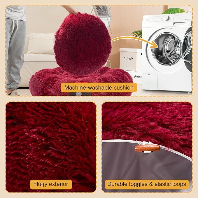 Avont Cat Tunnel Bed with Central Washable Cushion - Large Cat Tunnel Tube Toys 3 Shape to Play for Indoor Cats Kittens Puppies Ferret, Round Plush Fluffy Cat Bed with Tunnels -Red