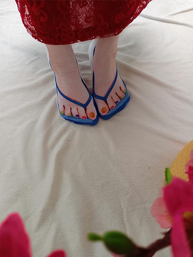 3D Manicure Print Socks Funny Flip Flop Socks 3D Pattern Socks Sandal Socks Low Cut Ankle Silly Socks- A Gag Gift