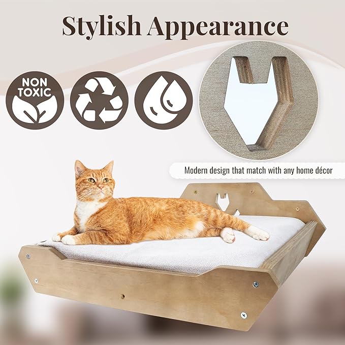 Wall Mounted Cat Bed and Hammock – Padded Cat Shelf for Large Cats – Cat Perch Wall – Cat Shelves for Wall – Floating cat Shelves – Easy Install – Space-Saving Cat Wall System
