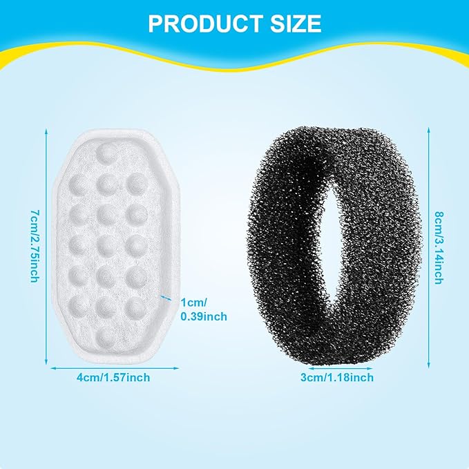 32 Pcs Cat Water Fountain Filters Replacement & Pre-Filter Sponges for 108oz/3.2 Stainless Steel Pet Water Fountain with Water Level Window