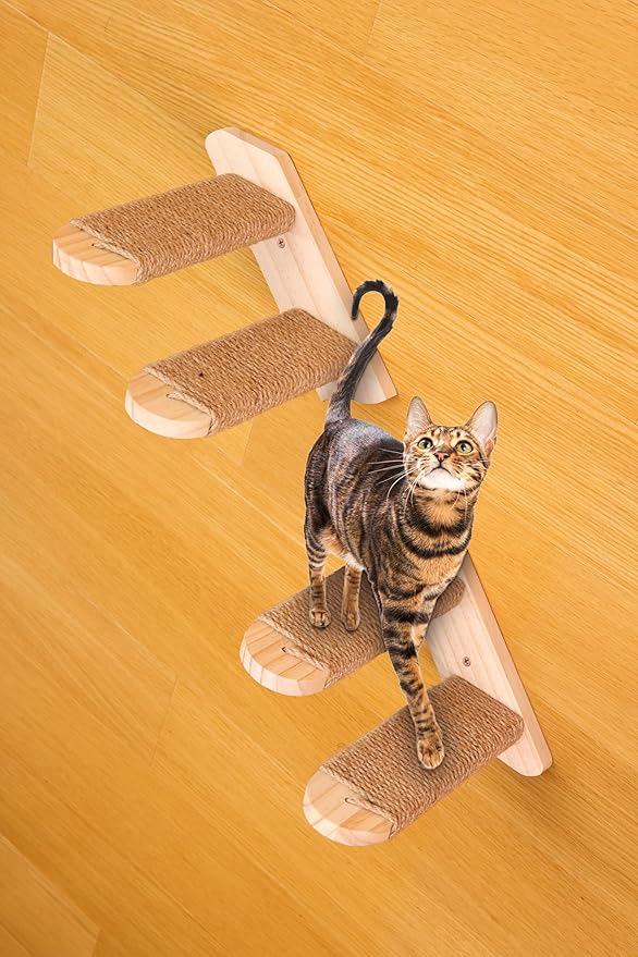 Cat Climbing Shelf Wall Mounted, Sectional Cat Staircase with Jute Scratch Hooks, Cat Perch & Play