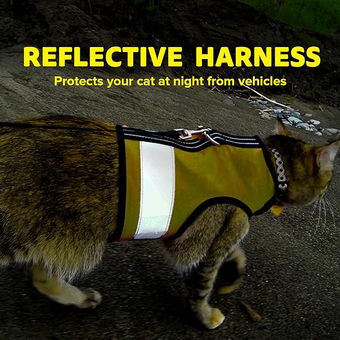 Reflective Cat Harness - High-Visibility Cat Vest for Day & Night | Secure, Breathable and Washable Cotton | Ideal for Walking & Traveling - Sunshine Yellow, XL