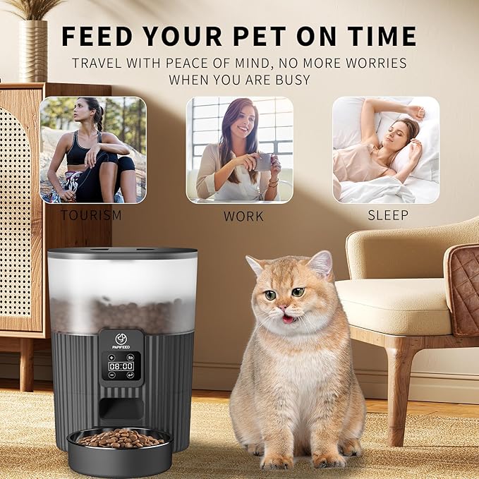 Automatic Cat Feeder, 3.5L Programable Automatic Pet Feeder for cats & dogs, Timed Cat Food Dispenser with Customize Feeding Schedule, 1-10 Meals Per Day Dual Power Supply Auto Cat Feeder