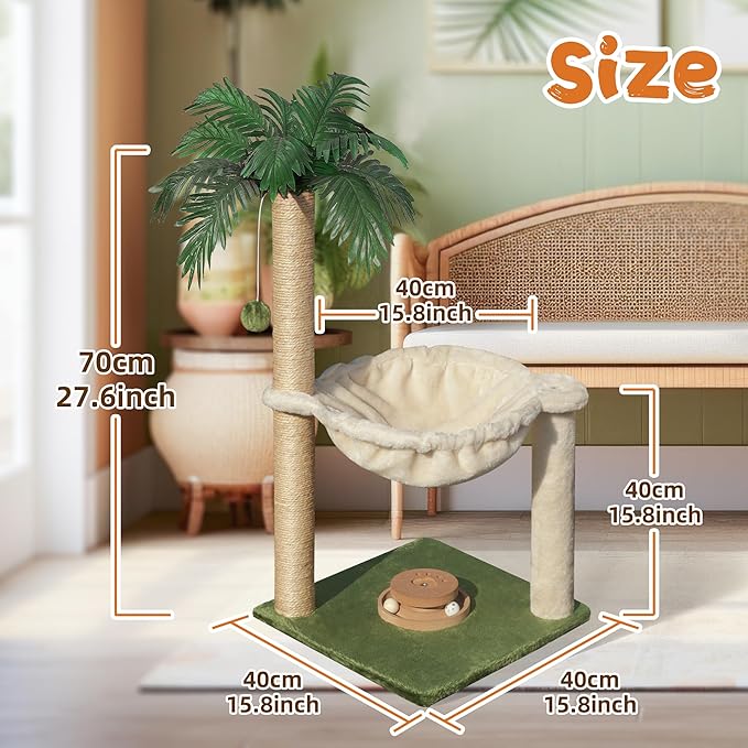 Cat Scratching Post 30 Inches Small Cat Tree Tower with Cat Hammock, Cat Hammock with Cat Toy Wooden Interactive, Cat Condo for Kitten and Adults Cat